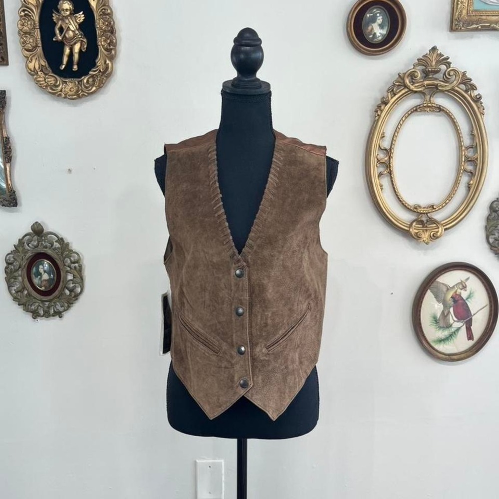 Pan-Asia Vintage Suede Whipstitch Vest Medium Brown Leather